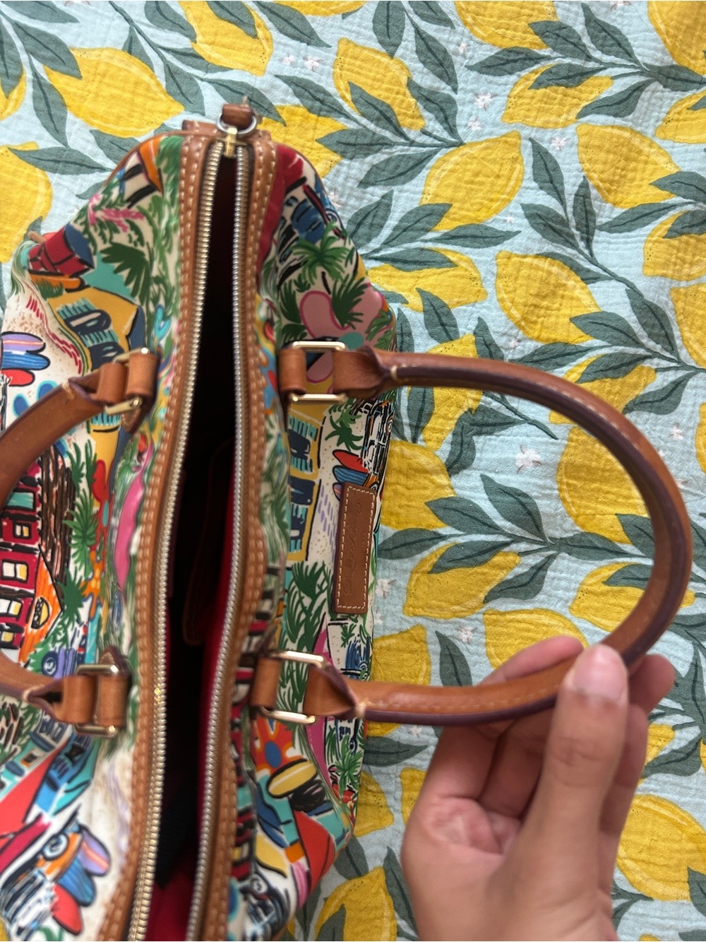 Dooney & Bourke Barrel bag Multicolor Tropical Print Satchel with Brown Handles - Picture 9 of 14